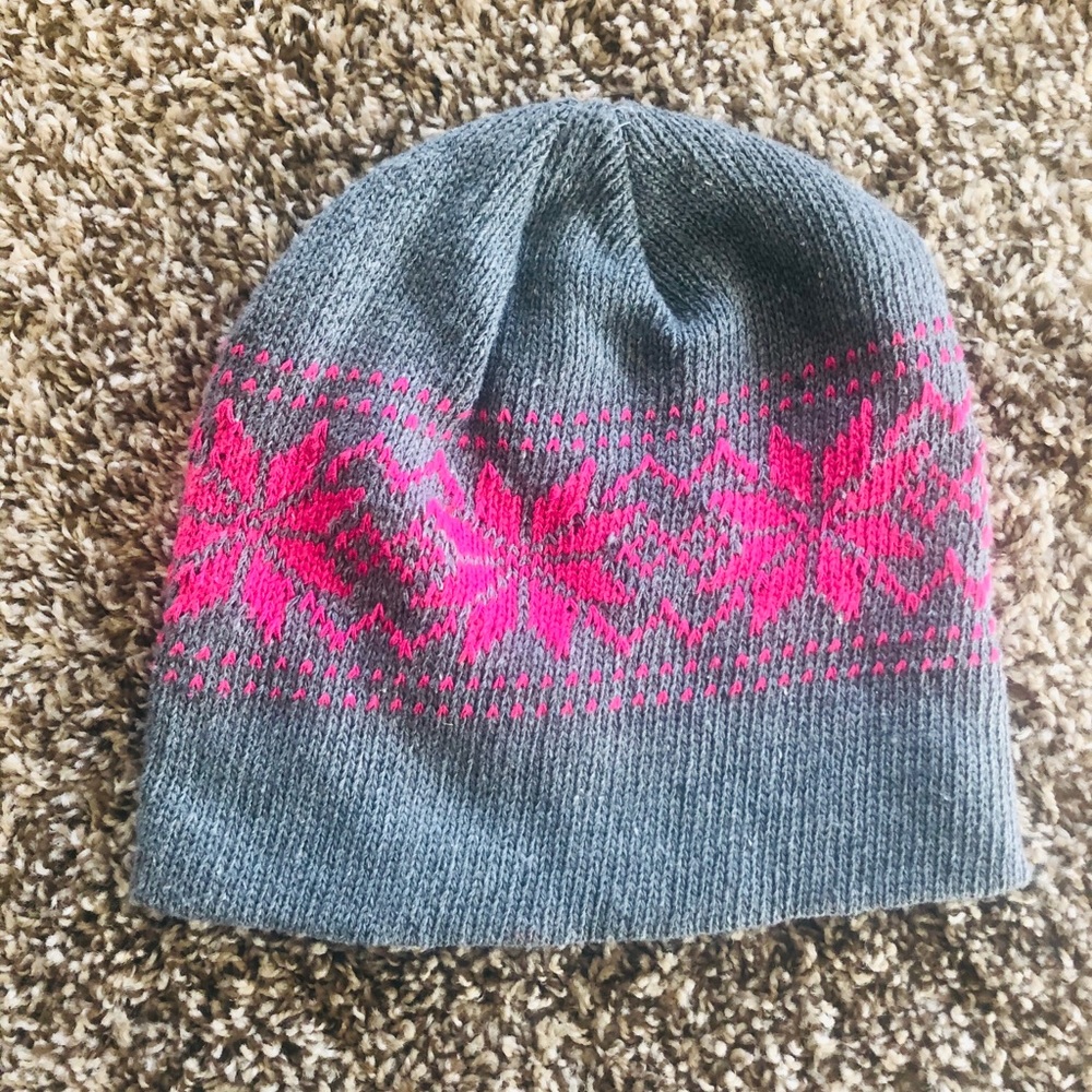 Grey and pink beanie